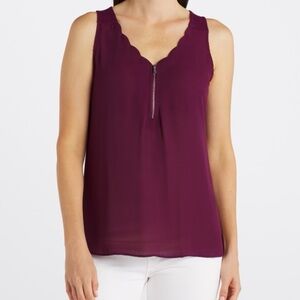 Elegant Scalloped V-Neck Tank Top - Plum